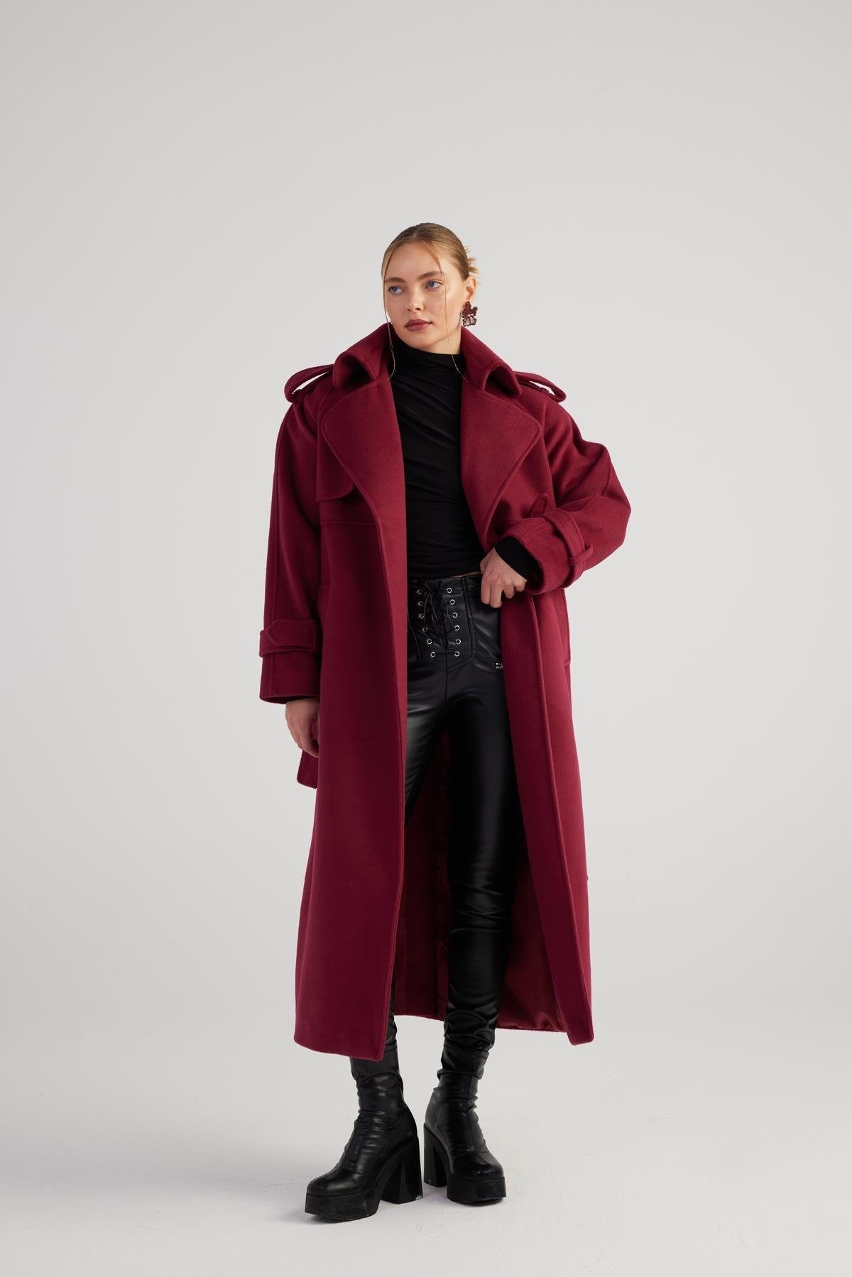 Nora Burgundy Cashmere Blend Maxi Coat-3