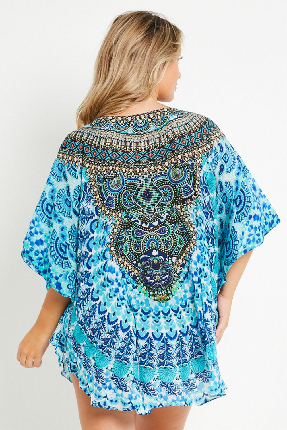 Aqua Blue Short Beach Dress Kaftan-1